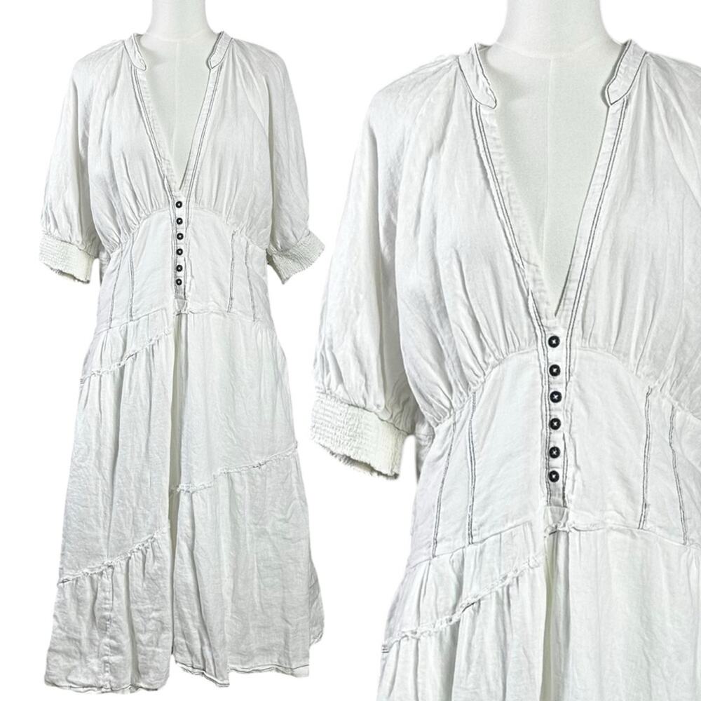 Anthropologie Ethereal Bohemian Linen Corset Midi Shirt Dress White Size Large - Picture 5 of 15